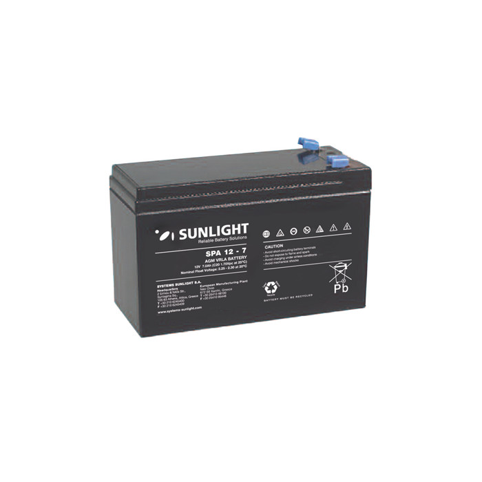 Μπαταρία Sunlight SPA12-7 VRLA - AGM τεχνολογίας - 12V 7Ah